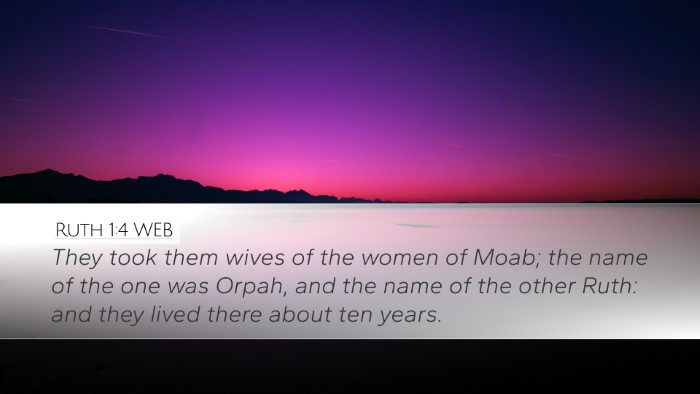 Ruth 1:4 WEB Desktop Wallpaper - They took them wives of the women of Moab; the - Desktop Bible Verse Wallpaper
