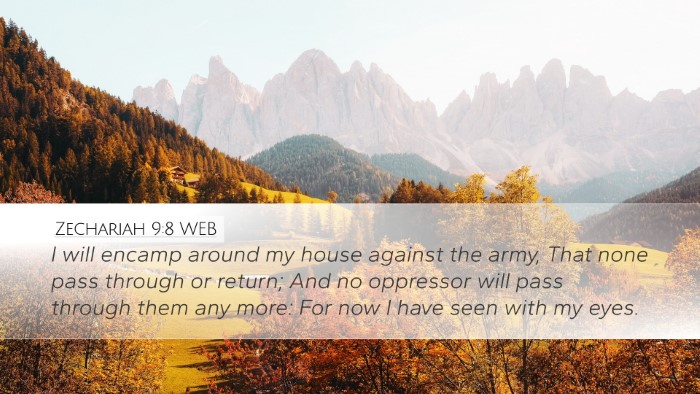 Zechariah 9:8 WEB Bible Verse Image