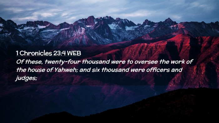 Picture 02 - 1 Chronicles 23:4 WEB Desktop Wallpaper - Of these, twenty-four thousand were to oversee - Desktop Bible Verse Wallpaper