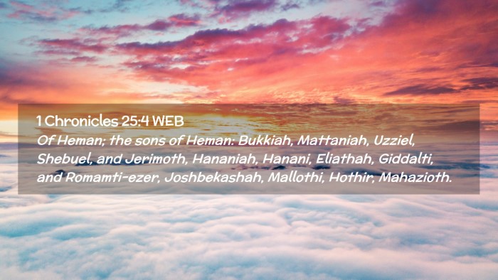 Picture 02 - 1 Chronicles 25:4 WEB Desktop Wallpaper - Of Heman; the sons of Heman: Bukkiah, Mattaniah, - Desktop Bible Verse Wallpaper