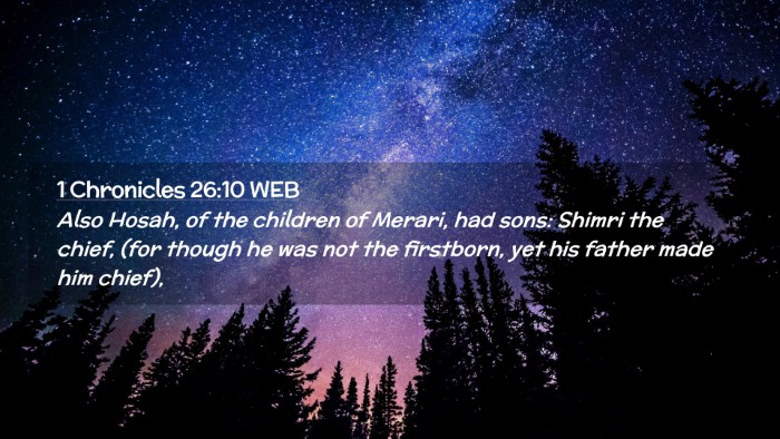 Picture 02 - 1 Chronicles 26:10 WEB Desktop Wallpaper - Also Hosah, of the children of Merari, had sons: - Desktop Bible Verse Wallpaper