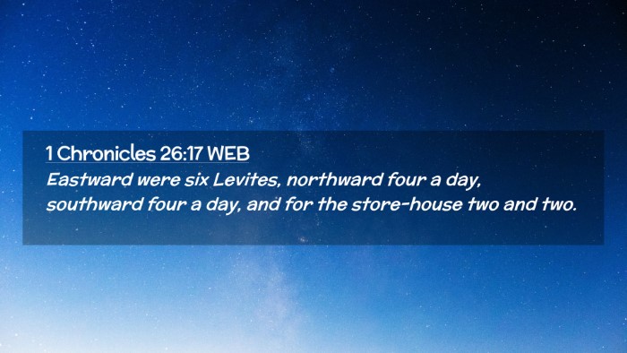 Picture 02 - 1 Chronicles 26:17 WEB Desktop Wallpaper - Eastward were six Levites, northward four a day, - Desktop Bible Verse Wallpaper