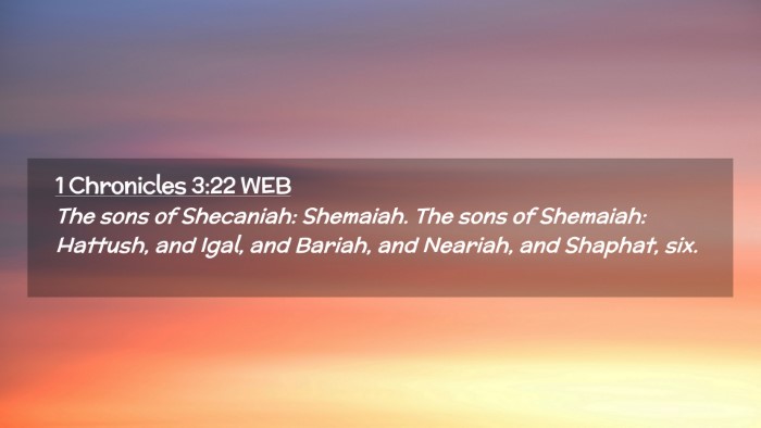 Picture 02 - 1 Chronicles 3:22 WEB Desktop Wallpaper - The sons of Shecaniah: Shemaiah. The sons of - Desktop Bible Verse Wallpaper