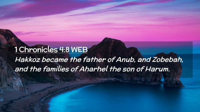 Picture 02 - 1 Chronicles 4:8 WEB Desktop Wallpaper - Hakkoz became the father of Anub, and Zobebah, - Desktop Bible Verse Wallpaper
