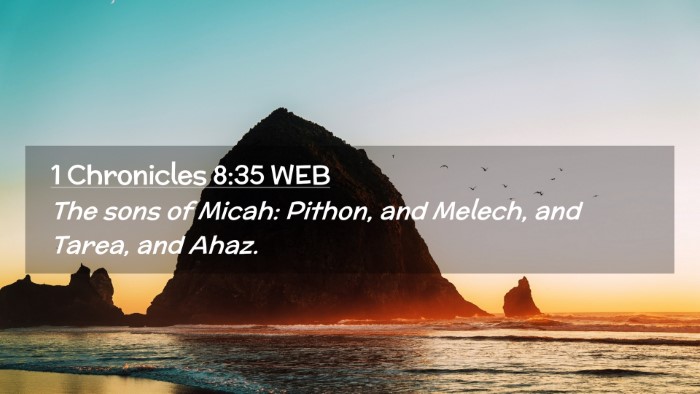 Picture 02 - 1 Chronicles 8:35 WEB Desktop Wallpaper - The sons of Micah: Pithon, and Melech, and Tarea, - Desktop Bible Verse Wallpaper