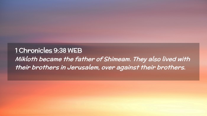Picture 02 - 1 Chronicles 9:38 WEB Desktop Wallpaper - Mikloth became the father of Shimeam. They also - Desktop Bible Verse Wallpaper