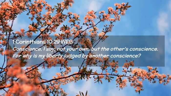 Picture 02 - 1 Corinthians 10:29 WEB Desktop Wallpaper - Conscience, I say, not your own, but the other's - Desktop Bible Verse Wallpaper