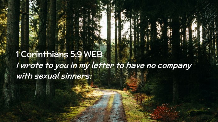 Picture 02 - 1 Corinthians 5:9 WEB Desktop Wallpaper - I wrote to you in my letter to have no company - Desktop Bible Verse Wallpaper