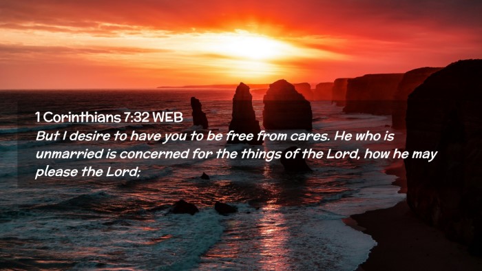 Picture 02 - 1 Corinthians 7:32 WEB Desktop Wallpaper - But I desire to have you to be free from cares. - Desktop Bible Verse Wallpaper