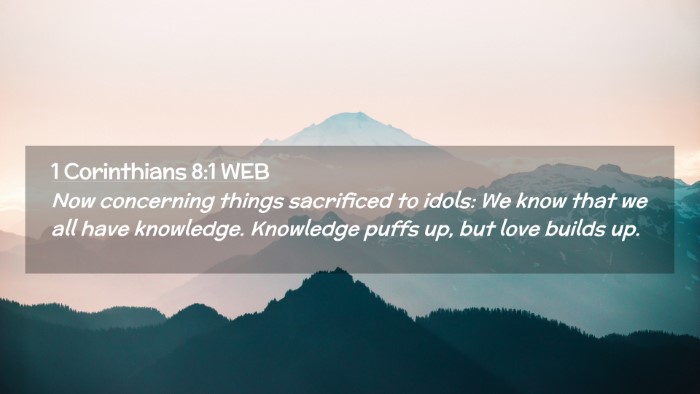 Picture 02 - 1 Corinthians 8:1 WEB Desktop Wallpaper - Now concerning things sacrificed to idols: We - Desktop Bible Verse Wallpaper