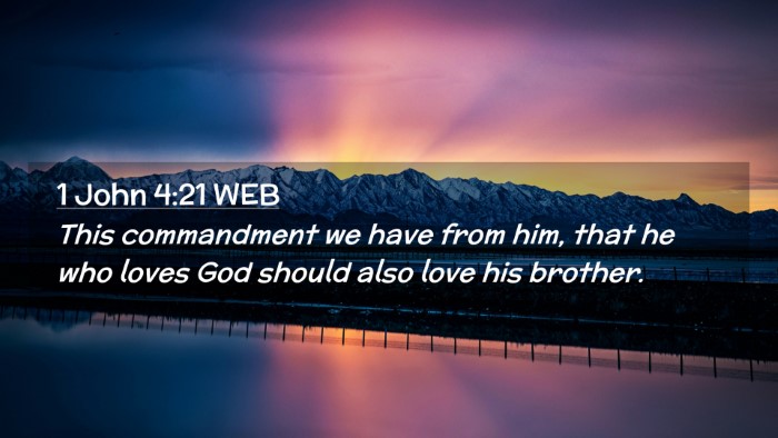 Picture 02 - 1 John 4:21 WEB Desktop Wallpaper - This commandment we have from him, that he who - Desktop Bible Verse Wallpaper