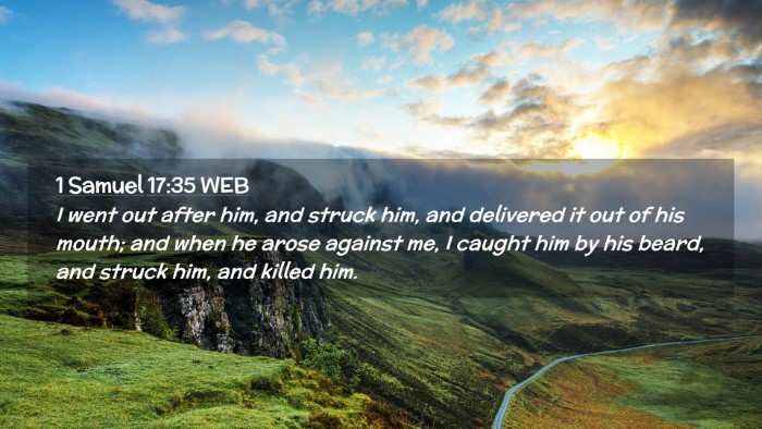 Picture 02 - 1 Samuel 17:35 WEB Desktop Wallpaper - I went out after him, and struck him, and - Desktop Bible Verse Wallpaper