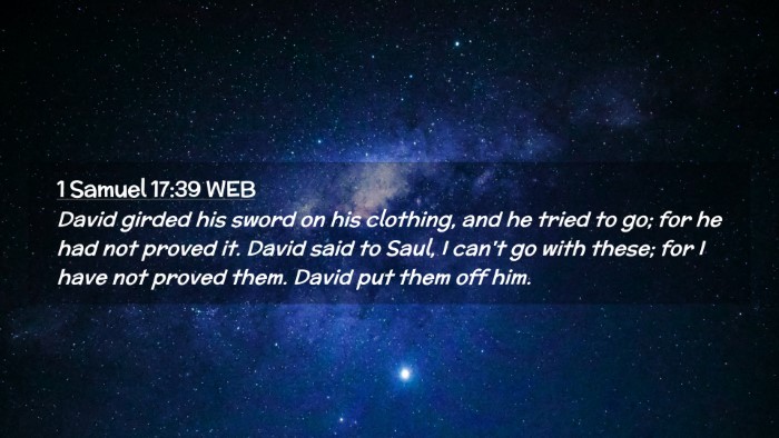 Picture 02 - 1 Samuel 17:39 WEB Desktop Wallpaper - David girded his sword on his clothing, and he - Desktop Bible Verse Wallpaper