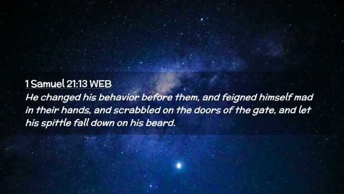 Picture 02 - 1 Samuel 21:13 WEB Desktop Wallpaper - He changed his behavior before them, and feigned - Desktop Bible Verse Wallpaper
