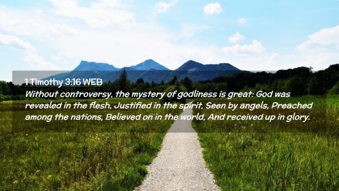 Picture 02 - 1 Timothy 3:16 WEB Desktop Wallpaper - Without controversy, the mystery of godliness is - Desktop Bible Verse Wallpaper