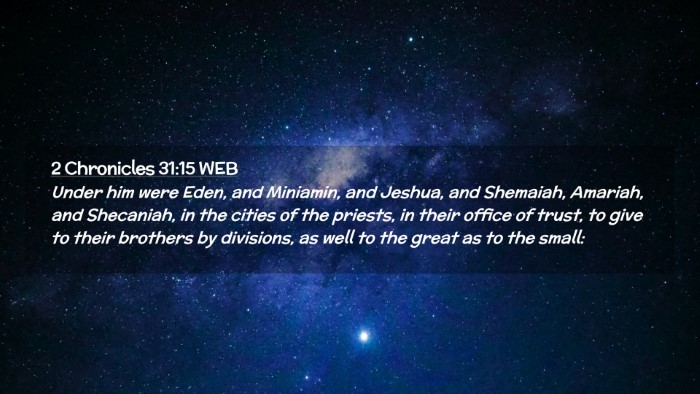 Picture 02 - 2 Chronicles 31:15 WEB Desktop Wallpaper - Under him were Eden, and Miniamin, and Jeshua, - Desktop Bible Verse Wallpaper