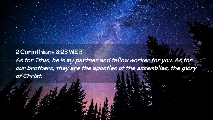 Picture 02 - 2 Corinthians 8:23 WEB Desktop Wallpaper - As for Titus, he is my partner and fellow worker - Desktop Bible Verse Wallpaper