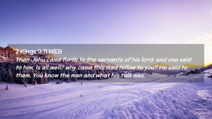 Picture 02 - 2 Kings 9:11 WEB Desktop Wallpaper - Then Jehu came forth to the servants of his lord: - Desktop Bible Verse Wallpaper