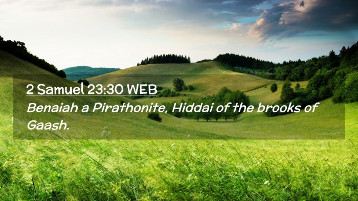 Picture 02 - 2 Samuel 23:30 WEB Desktop Wallpaper - Benaiah a Pirathonite, Hiddai of the brooks of - Desktop Bible Verse Wallpaper