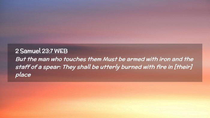 Picture 02 - 2 Samuel 23:7 WEB Desktop Wallpaper - But the man who touches them Must be armed with - Desktop Bible Verse Wallpaper