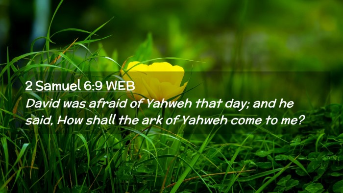 Picture 02 - 2 Samuel 6:9 WEB Desktop Wallpaper - David was afraid of Yahweh that day; and he said, - Desktop Bible Verse Wallpaper