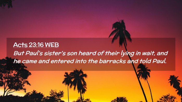 Picture 02 - Acts 23:16 WEB Desktop Wallpaper - But Paul's sister's son heard of their lying in - Desktop Bible Verse Wallpaper