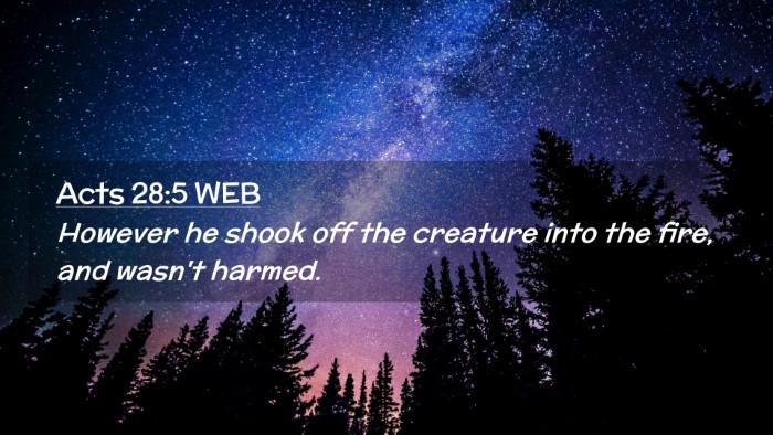 Picture 02 - Acts 28:5 WEB Desktop Wallpaper - However he shook off the creature into the fire, - Desktop Bible Verse Wallpaper