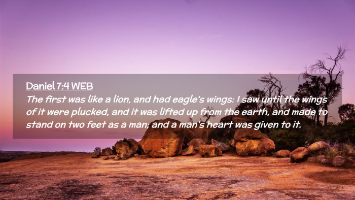 Picture 02 - Daniel 7:4 WEB Desktop Wallpaper - The first was like a lion, and had eagle's wings: - Desktop Bible Verse Wallpaper