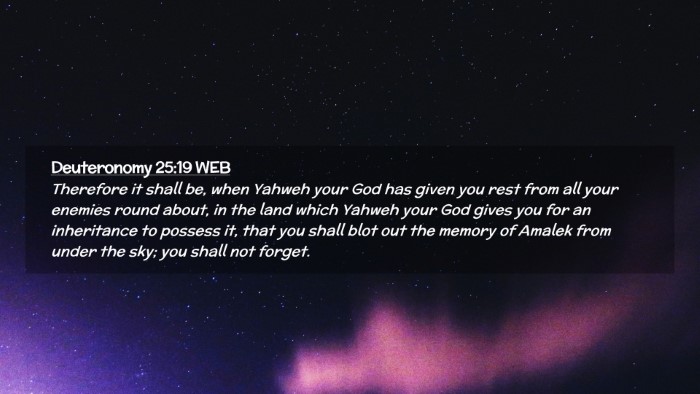 Picture 02 - Deuteronomy 25:19 WEB Desktop Wallpaper - Therefore it shall be, when Yahweh your God has - Desktop Bible Verse Wallpaper