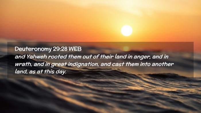 Picture 02 - Deuteronomy 29:28 WEB Desktop Wallpaper - and Yahweh rooted them out of their land in - Desktop Bible Verse Wallpaper