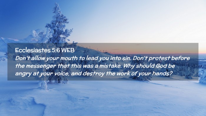 Picture 02 - Ecclesiastes 5:6 WEB Desktop Wallpaper - Don't allow your mouth to lead you into sin. - Desktop Bible Verse Wallpaper