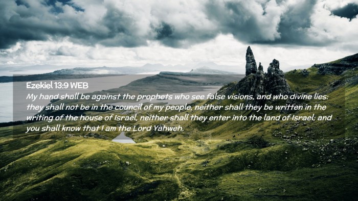 Picture 02 - Ezekiel 13:9 WEB Desktop Wallpaper - My hand shall be against the prophets who see - Desktop Bible Verse Wallpaper