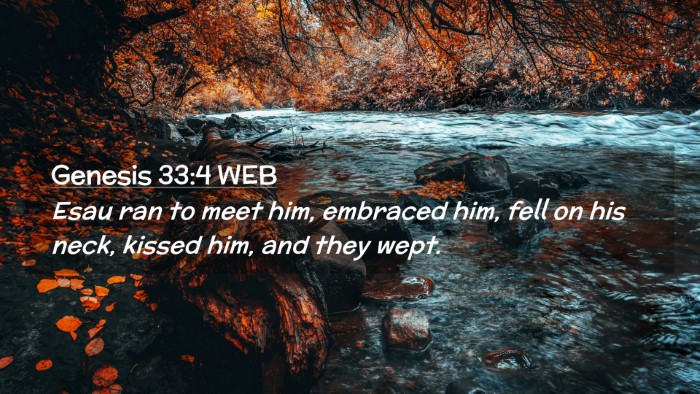 Picture 02 - Genesis 33:4 WEB Desktop Wallpaper - Esau ran to meet him, embraced him, fell on his - Desktop Bible Verse Wallpaper
