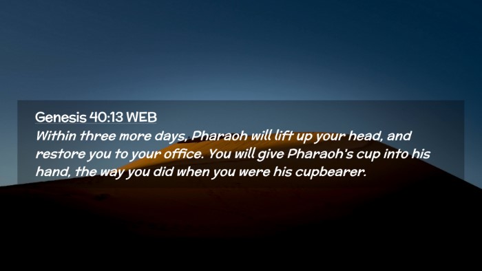 Picture 02 - Genesis 40:13 WEB Desktop Wallpaper - Within three more days, Pharaoh will lift up your - Desktop Bible Verse Wallpaper
