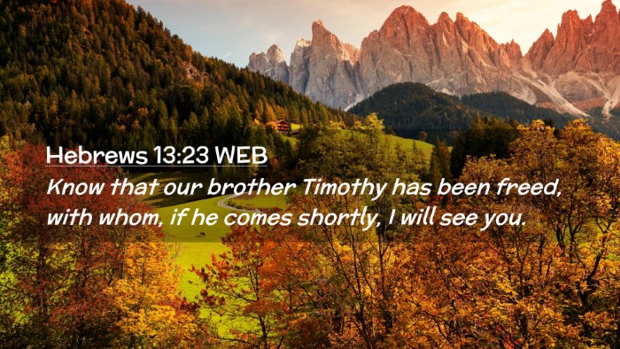 Picture 02 - Hebrews 13:23 WEB Desktop Wallpaper - Know that our brother Timothy has been freed, - Desktop Bible Verse Wallpaper