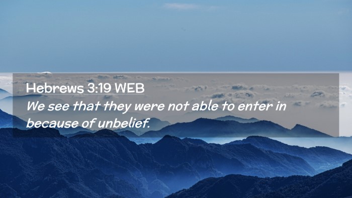 Picture 02 - Hebrews 3:19 WEB Desktop Wallpaper - We see that they were not able to enter in - Desktop Bible Verse Wallpaper