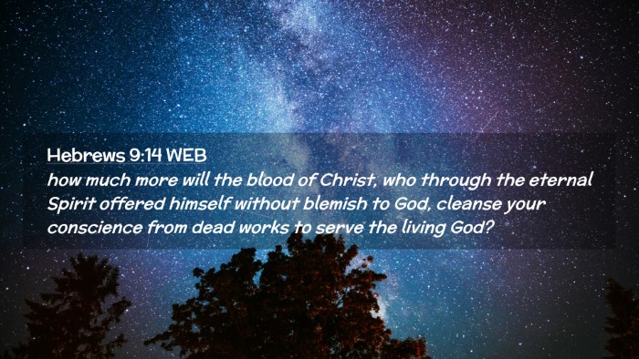 Picture 02 - Hebrews 9:14 WEB Desktop Wallpaper - how much more will the blood of Christ, who - Desktop Bible Verse Wallpaper