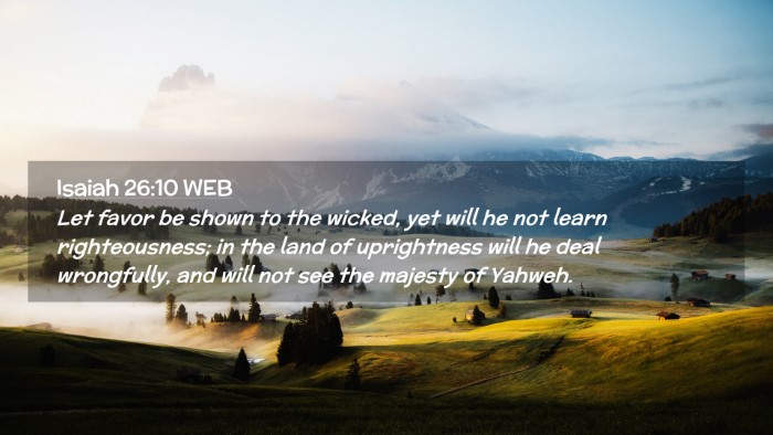 Picture 02 - Isaiah 26:10 WEB Desktop Wallpaper - Let favor be shown to the wicked, yet will he not - Desktop Bible Verse Wallpaper