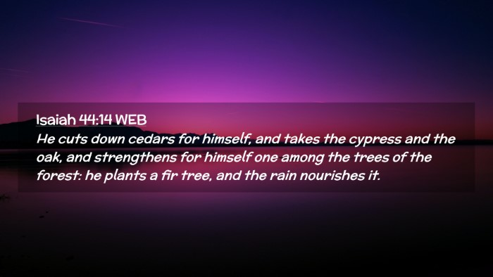 Picture 02 - Isaiah 44:14 WEB Desktop Wallpaper - He cuts down cedars for himself, and takes the - Desktop Bible Verse Wallpaper