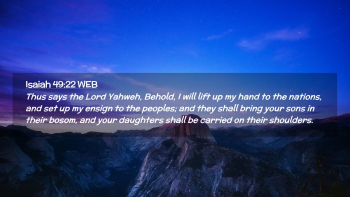 Picture 02 - Isaiah 49:22 WEB Desktop Wallpaper - Thus says the Lord Yahweh, Behold, I will lift up - Desktop Bible Verse Wallpaper
