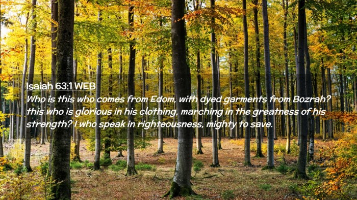Picture 02 - Isaiah 63:1 WEB Desktop Wallpaper - Who is this who comes from Edom, with dyed - Desktop Bible Verse Wallpaper