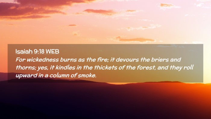 Picture 02 - Isaiah 9:18 WEB Desktop Wallpaper - For wickedness burns as the fire; it devours the - Desktop Bible Verse Wallpaper