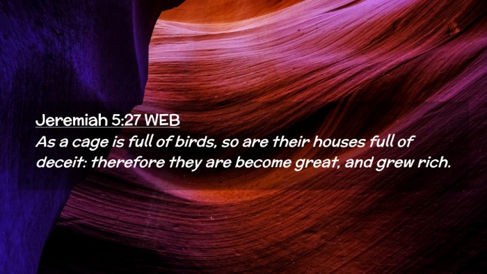 Picture 02 - Jeremiah 5:27 WEB Desktop Wallpaper - As a cage is full of birds, so are their houses - Desktop Bible Verse Wallpaper