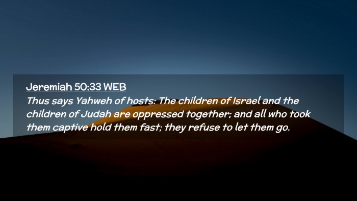 Picture 02 - Jeremiah 50:33 WEB Desktop Wallpaper - Thus says Yahweh of hosts: The children of Israel - Desktop Bible Verse Wallpaper