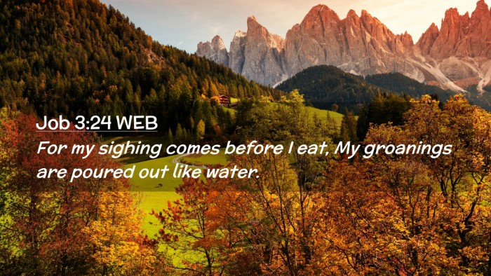 Picture 02 - Job 3:24 WEB Desktop Wallpaper - For my sighing comes before I eat, My groanings - Desktop Bible Verse Wallpaper
