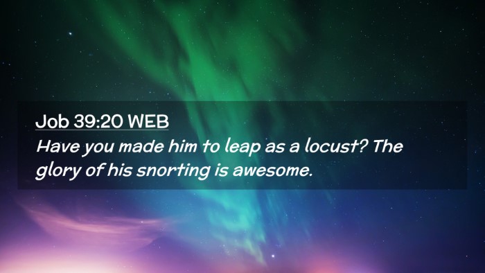 Picture 02 - Job 39:20 WEB Desktop Wallpaper - Have you made him to leap as a locust? The glory - Desktop Bible Verse Wallpaper