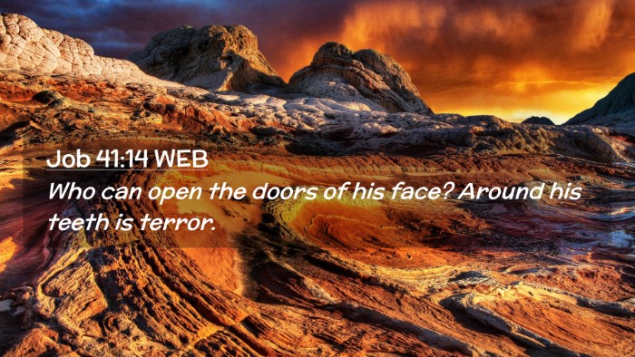 Picture 02 - Job 41:14 WEB Desktop Wallpaper - Who can open the doors of his face? Around his - Desktop Bible Verse Wallpaper