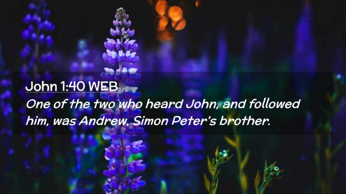 Picture 02 - John 1:40 WEB Desktop Wallpaper - One of the two who heard John, and followed him, - Desktop Bible Verse Wallpaper