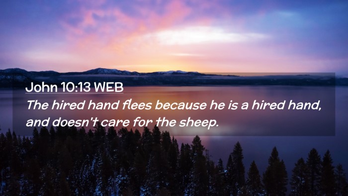 Picture 02 - John 10:13 WEB Desktop Wallpaper - The hired hand flees because he is a hired hand, - Desktop Bible Verse Wallpaper