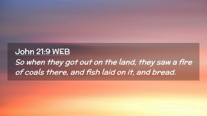 Picture 02 - John 21:9 WEB Desktop Wallpaper - So when they got out on the land, they saw a fire - Desktop Bible Verse Wallpaper